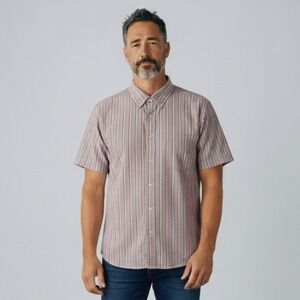 VTG L.L. Bean Shirt Men's Large Pink Striped Seersucker Short Sleeve Made USA